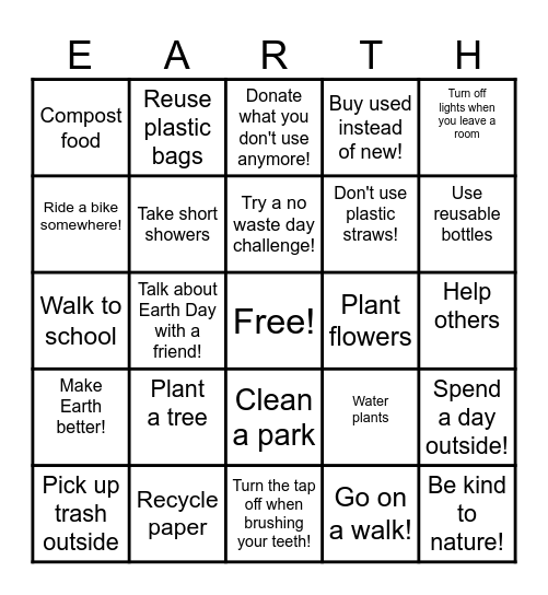 Earth Day Bingo Card