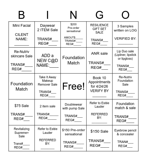 ESTEE LAUDER Bingo Card