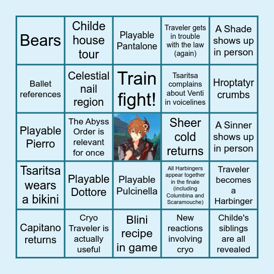 Snezhnaya Bingo Card