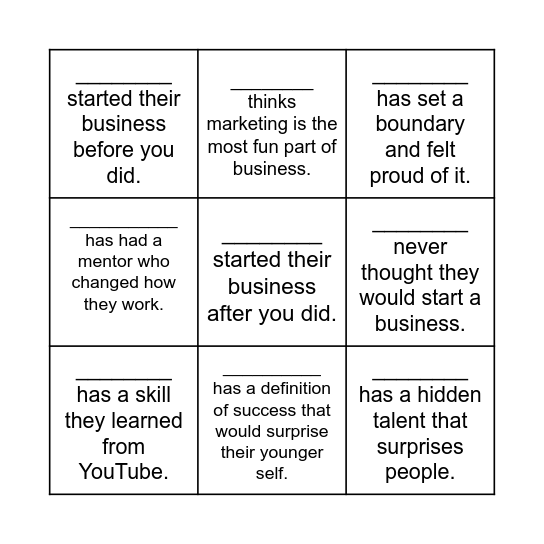 Business Connections Bingo Card