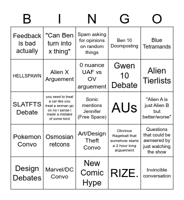 Ben 10 chat bingo Card