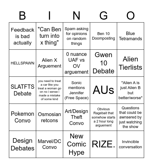 Ben 10 chat bingo Card