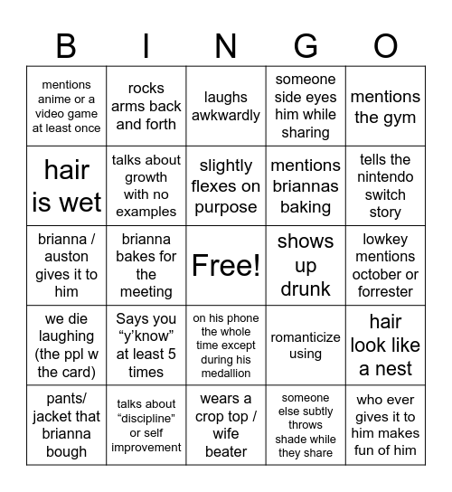 Queef Bingo Card