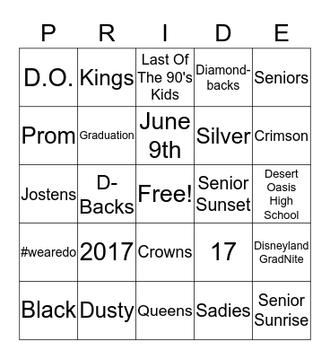 Seniors 2017 Bingo Card