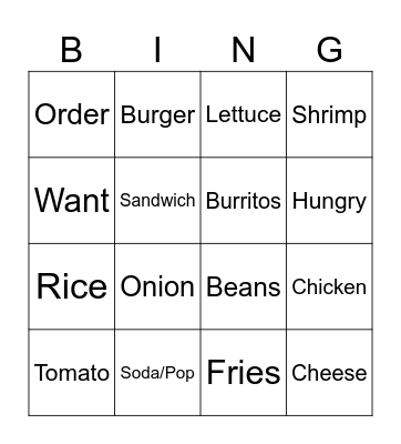 Foods ASL Bingo Card