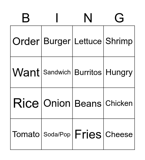 Foods ASL Bingo Card