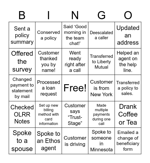 Friday Funday Bingo Card