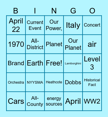 April 28 Bingo Card