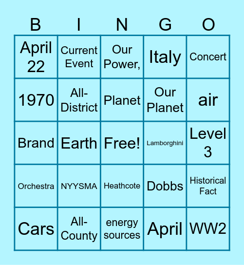 April 28 Bingo Card