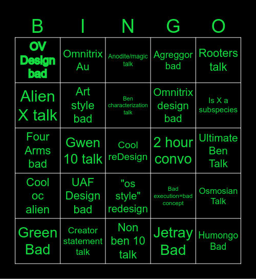 Ink tank ben 10 topics Bingo Card