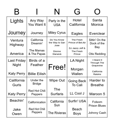 Cali Bingo Card