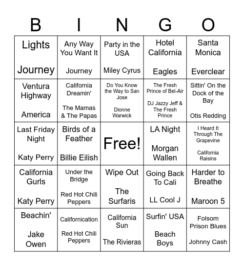 Cali Bingo Card