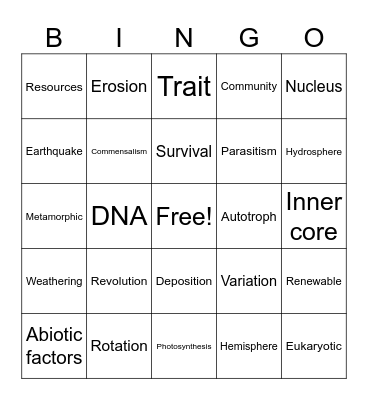 Science EOY BINGO Card