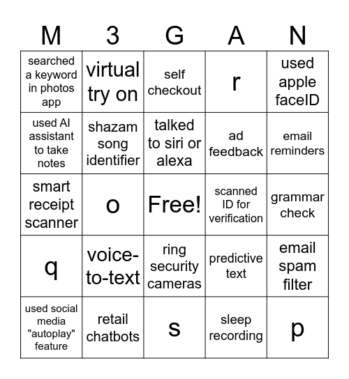 AI Group Project Bingo Card