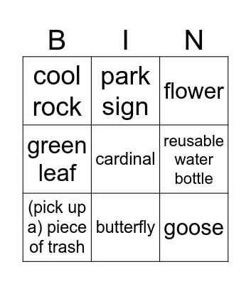 Clay Co. Nature Bingo Card