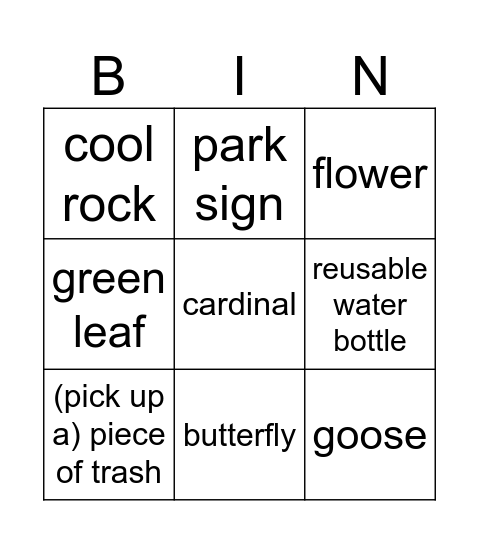 Clay Co. Nature Bingo Card