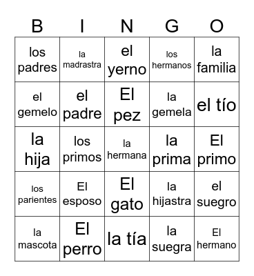 La Familia-Leccion 3 Bingo Card