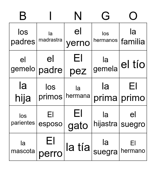 La Familia-Leccion 3 Bingo Card