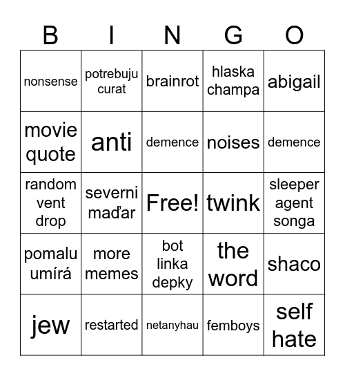 average game Bingo Card