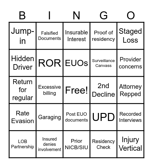 SIU Bingo Card