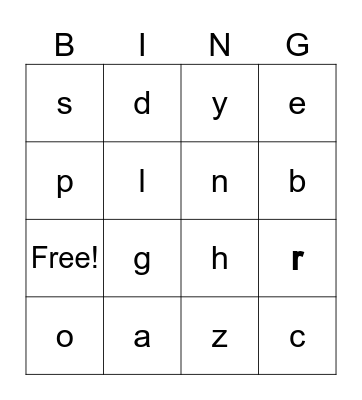 Letter Sounds Bingo Card