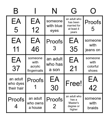 Geometry Jumpstart Bingo Card