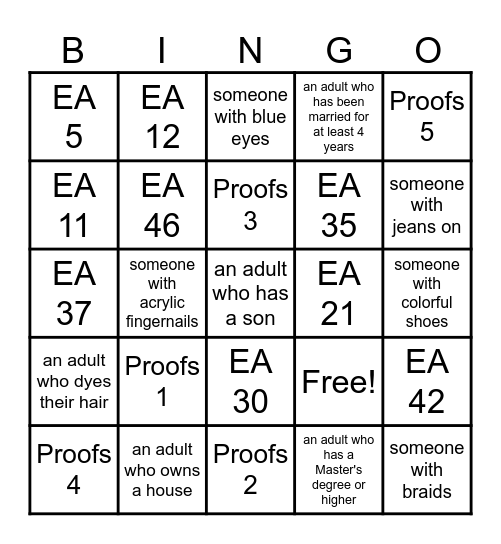 Geometry Jumpstart Bingo Card