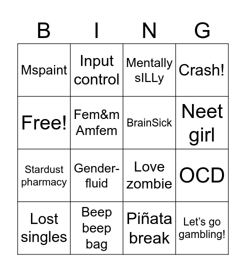 Fem&m mentally sILLy shuffle Bingo Card