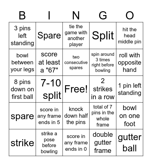 Bowling Bingo Card