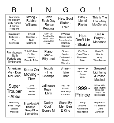Our House Musical Bingo Card
