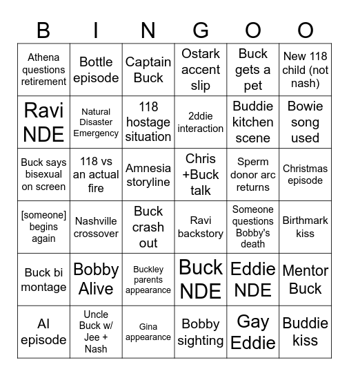 9-1-1 Season 9 Bingo Card
