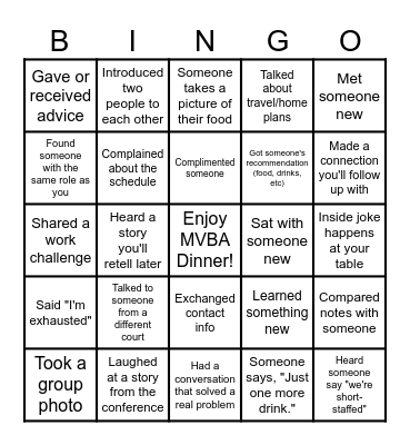 MVBA CONFERENCE Bingo Card