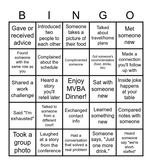 MVBA CONFERENCE Bingo Card
