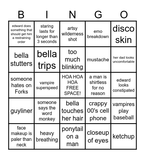 Twilight Drinking Game Bingo Card