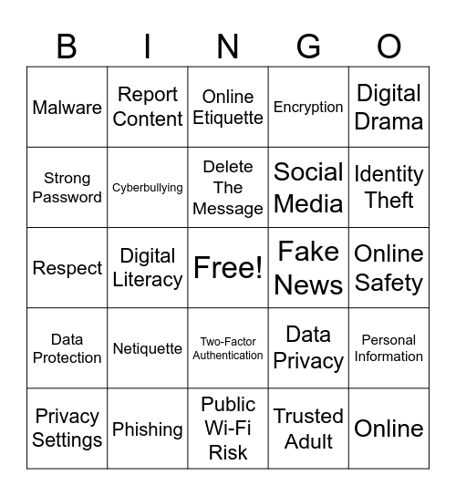Digital Citizenship Bingo Card