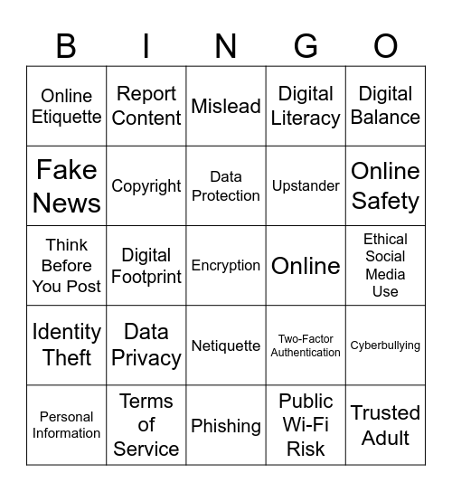 Digital Citizenship Bingo Card