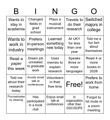 Networking Bingo Card