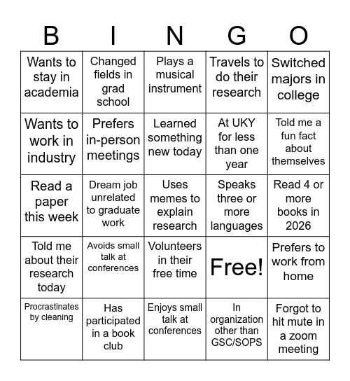 Networking Bingo Card