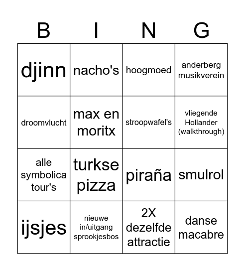 zomer eftekling bingo Card