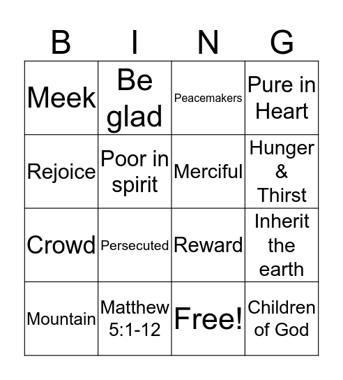 Beatitude Bingo Card