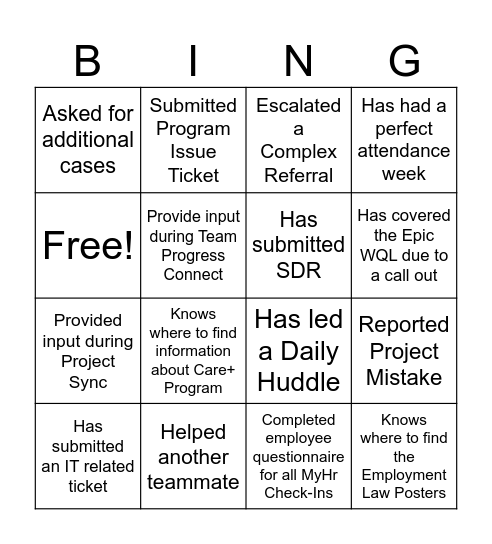 Referral Management Bingo Card