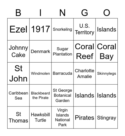 U.S. Virgin Islands Bingo Card