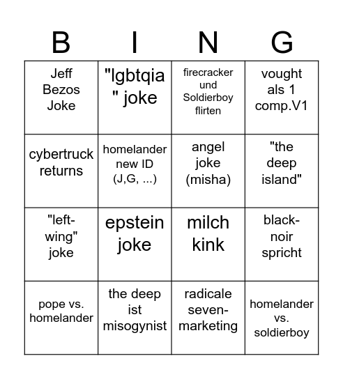 The Boys (D) Bingo Card
