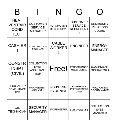 CWP Career BINGO Card