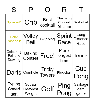 1V1 All Sports Event Bingo Card
