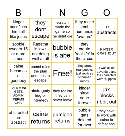 TADC EP 9 Bingo Card