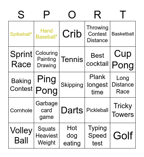 1V1 All Sports Event Bingo Card