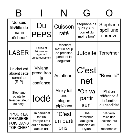 TOP CHEF Bingo Card