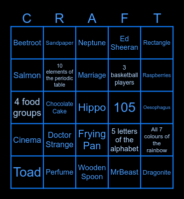 Infinite Craft Bingo Card