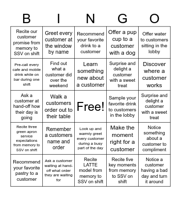 Green Apron Service Bingo Card
